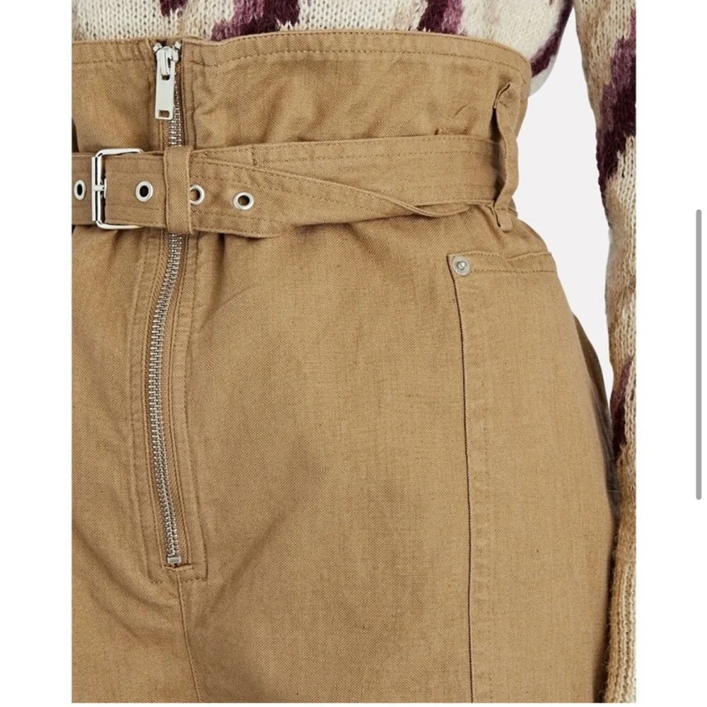 Isabel Marant Parana Paperbag-Waist Cotton Linen-Blend Shorts (size 36/4) - Picture 4 of 16